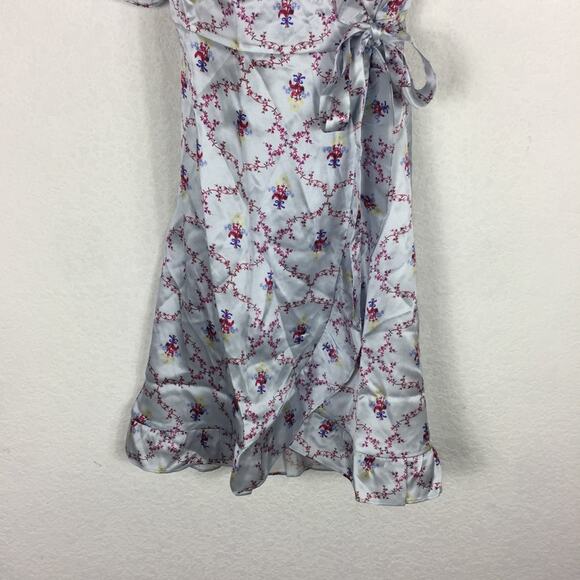 Hill House 100% Silk Nima Wrap Mini Dress Small Blue Floral Cabernet Trellis - Picture 10 of 13